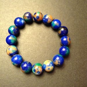 Jasper Stretch Blue and Multicolor Beaded Bracelet 150 Carats 12 mm. Beads